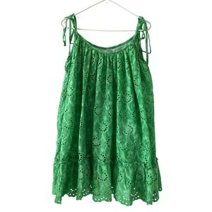 Charina Sarte Bayla Dress Lime Eyelet Cotton Tie Shoulder‎ Extra Large